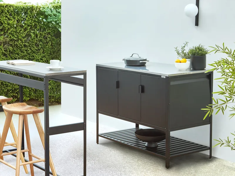 Baaripöytä ulkokäyttöön Maenza Teräs - musta/hopea - Puutarhakalusteet - Terassipöydät - Baaripöytä ulos