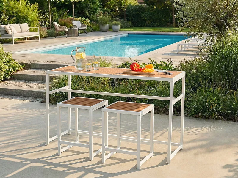 Baaripöytä ulos Avetrana 50x150 cm - Valkoinen/Ruskea - Puutarhakalusteet - Terassipöydät - Baaripöytä ulos