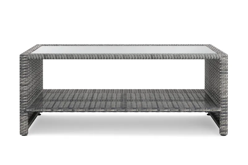 Bahamas Sohvapöytä Hyllyllä Ulkokäyttöön 113 cm Polyrottinkia - Harmaa - Puutarhakalusteet - Terassipöydät - Sohvapöytä ulos & loungepöytä