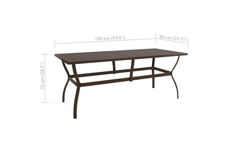 beBasic Puutarhapöytä ruskea 190x80x72 cm teräs - Ruskea - Puutarhakalusteet - Terassipöydät - Ruokapöytä terassille