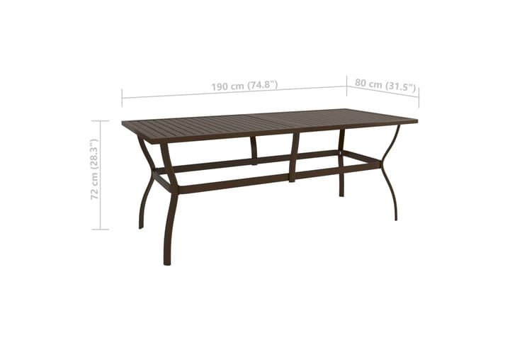 beBasic Puutarhapöytä ruskea 190x80x72 cm teräs - Ruskea - Ruokapöytä terassille