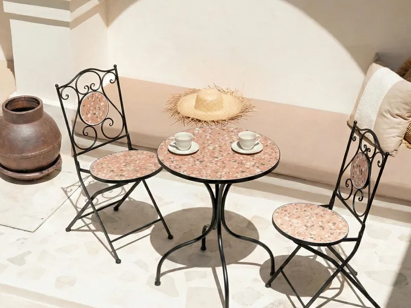 Bistropöytä ulos Adrano 60 cm terrazzoefekti Rauta - Musta/oranssi - Puutarhakalusteet - Terassipöydät - Kahvilapöytä