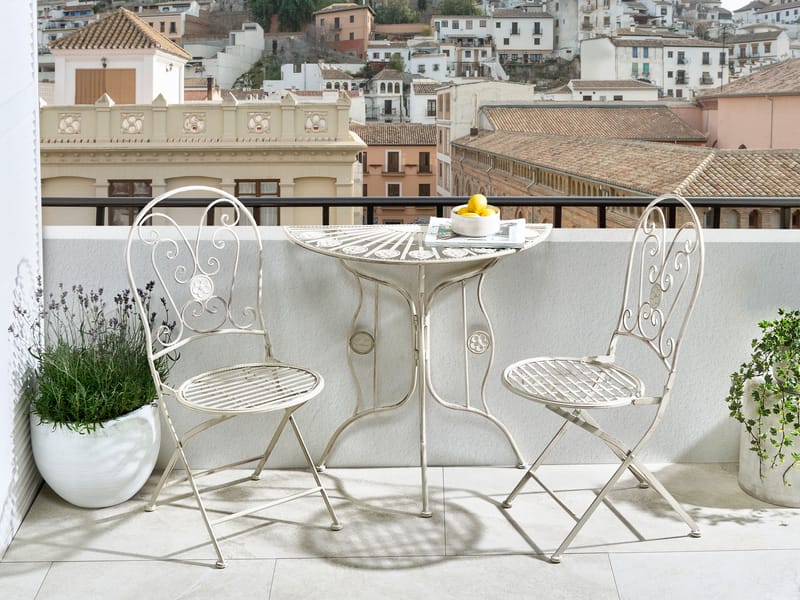 Bistropöytä ulos Coggia 80 cm Rauta - Beige - Puutarhakalusteet - Terassipöydät - Kahvilapöytä