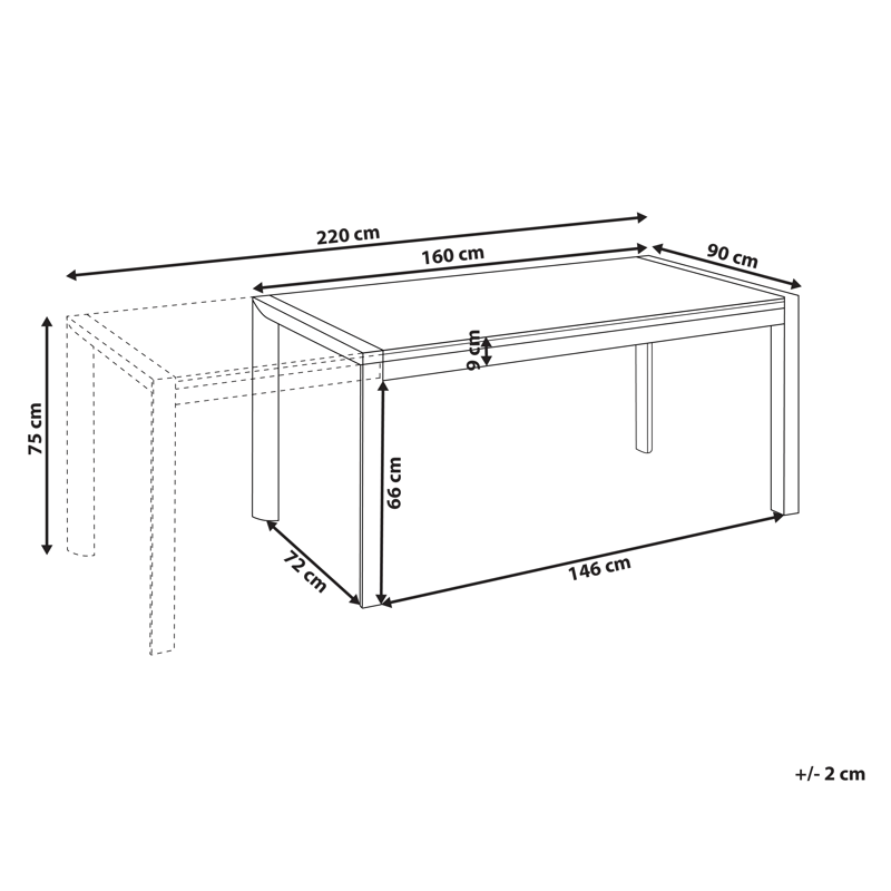 Jatkettava ruokapöytä ulos Binasco 90x160/220 cm - Harmaa/musta - Puutarhakalusteet - Terassipöydät - Ruokapöytä terassille