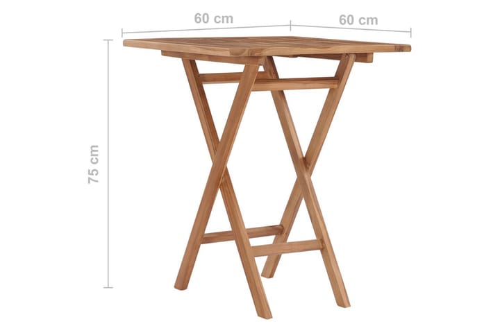 Kokoontaitettava puutarhapöytä 60x60x75 cm täysi tiikki - Kahvilapöytä