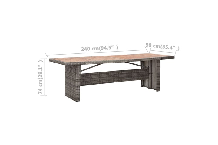 Puutarhapöytä 240x90x74 cm polyrottinki ja akaasiapuu - Ruskea - Kahvilapöytä