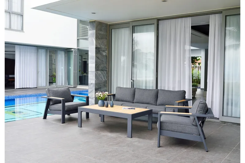 Sohvapöytä Palau 143 cm - Puu/Harmaa - Puutarhakalusteet - Terassipöydät - Kahvilapöytä