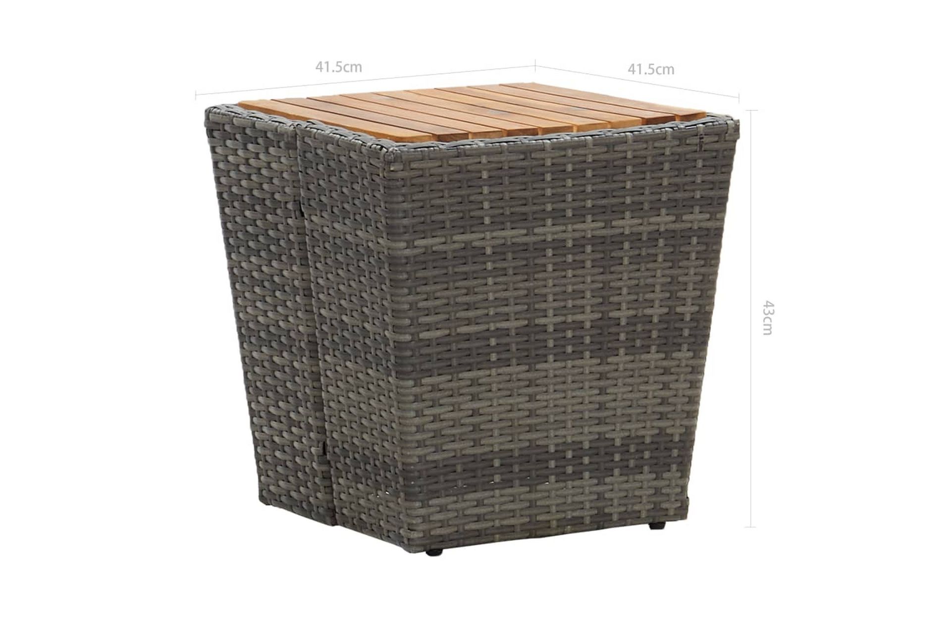 Teepöytä 41,5x41,5x43cm polyrottinki ja täysi akaasiapuu - Harmaa - Puutarhakalusteet - Terassipöydät - Kahvilapöytä