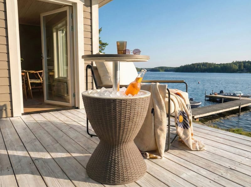 Kylmäkaappi/baaripöytä ulos Aisa 49 cm puujäljitelmä - ruskea - Puutarhakalusteet - Terassipöydät - Baaripöytä ulos