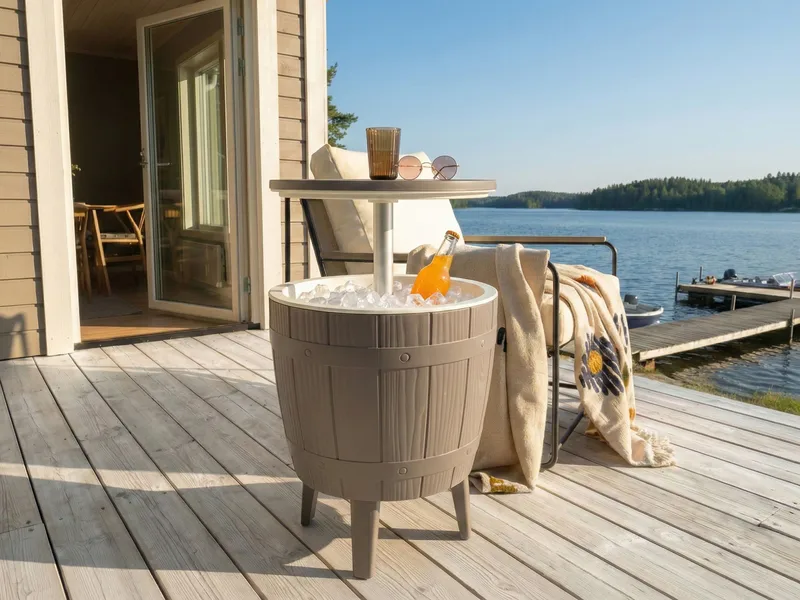 Kylmäkaappi/baaripöytä ulos Silg 49 cm - beige/harmaa/valkoinen - Puutarhakalusteet - Terassipöydät - Baaripöytä ulos