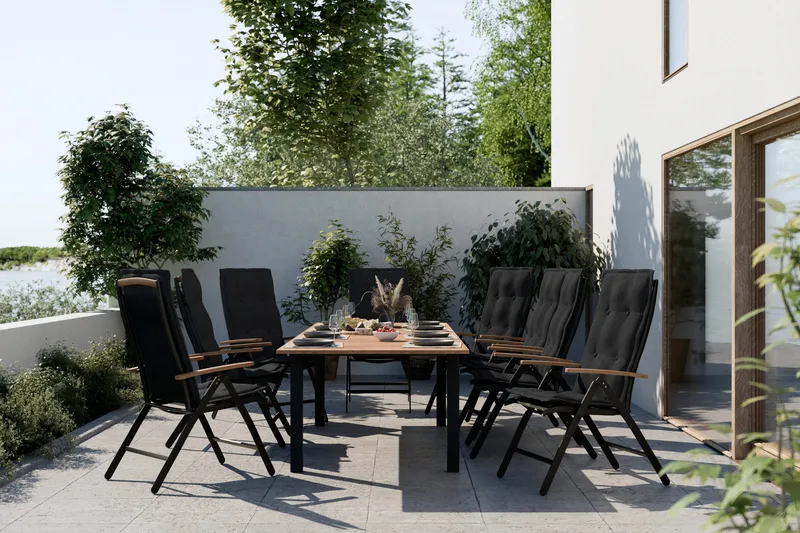 Las Vegas Jatkettava Ruokapöytä 220/280x100 cm - Musta/Tiikki - Puutarhakalusteet - Terassipöydät - Ruokapöytä terassille