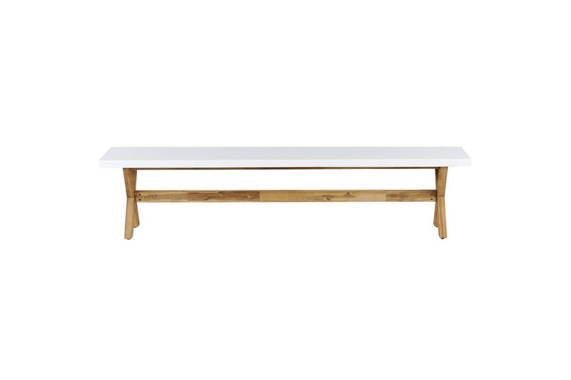 Matsalsset Beliani Olbia med bänkar 8-Sits White||Light wood - Puutarhakalusteet - Ulkoryhmä - Ruokailuryhmät ulos
