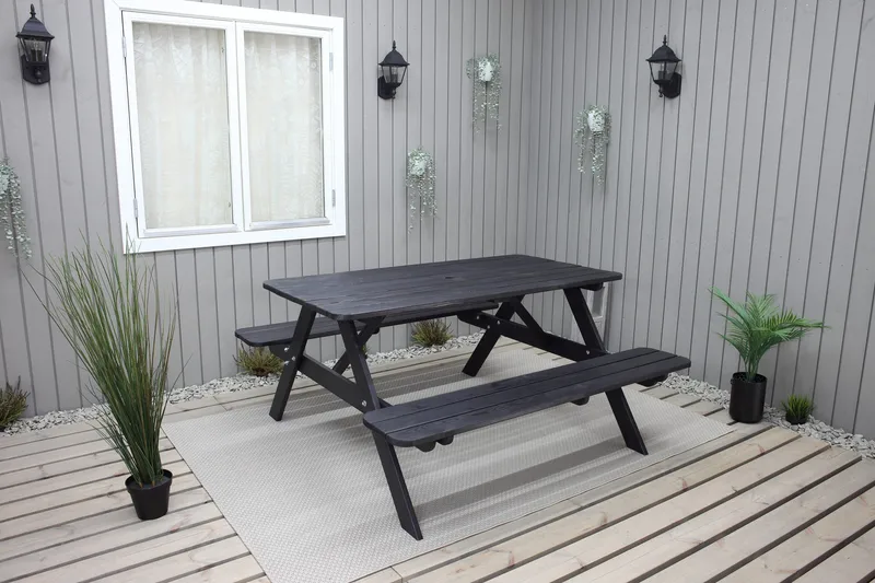 Piknikpöytä Nancie 158 cm - Kahvimusta - Puutarhakalusteet - Terassipöydät - Piknikpöytä