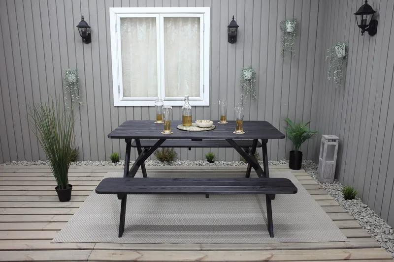 Piknikpöytä Nancie 158 cm - Kahvimusta - Puutarhakalusteet - Terassipöydät - Piknikpöytä