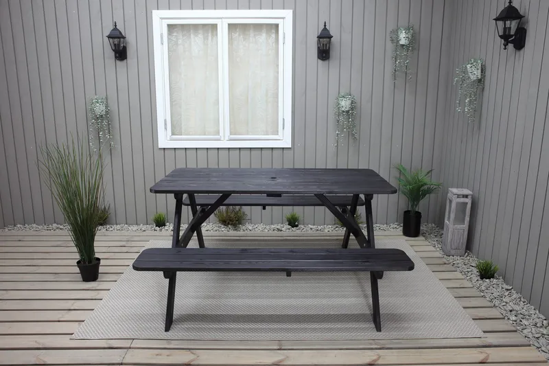 Piknikpöytä Nancie 158 cm - Kahvimusta - Puutarhakalusteet - Terassipöydät - Piknikpöytä