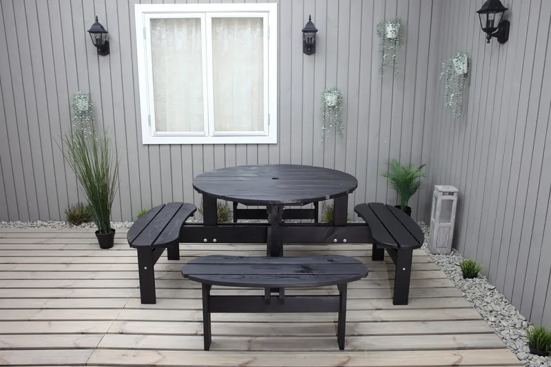 Piknikpöytä Rogolo 199 cm - Kahvimusta - Puutarhakalusteet - Terassipöydät - Piknikpöytä