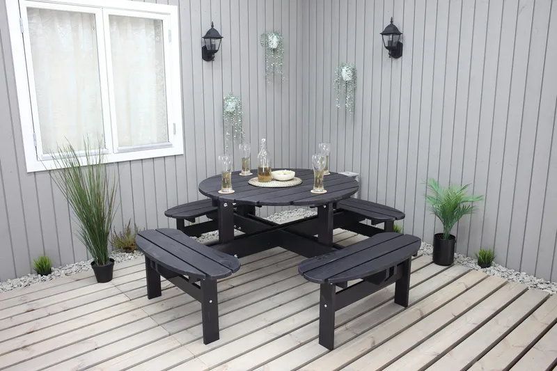 Piknikpöytä Rogolo 199 cm - Kahvimusta - Puutarhakalusteet - Terassipöydät - Piknikpöytä