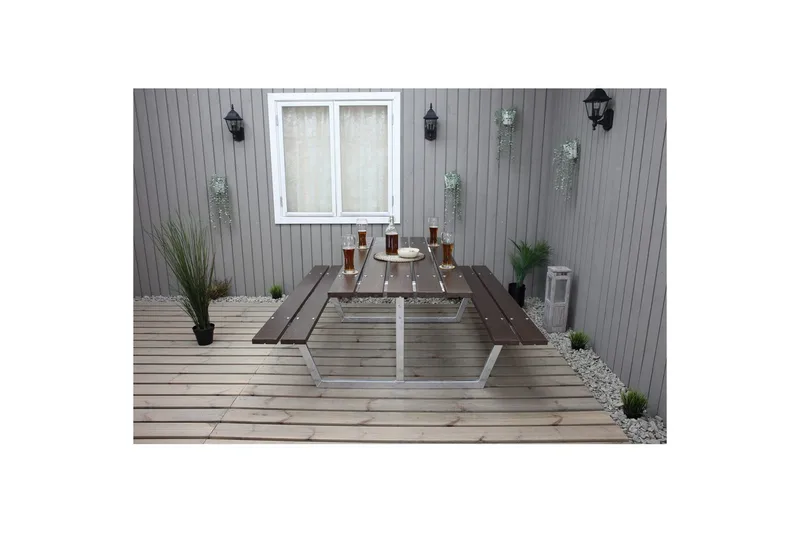 Piknikpöytä Rustik Metalli Ilman selkänojaa - Ilman selkänojaa, Ruskea - Puutarhakalusteet - Terassipöydät - Piknikpöytä