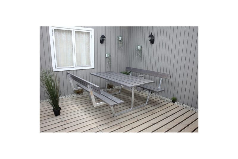 Piknikpöytä Rustik Metalli Selkänojallinen - Selkänojallinen, Harmaa - Puutarhakalusteet - Terassipöydät - Piknikpöytä