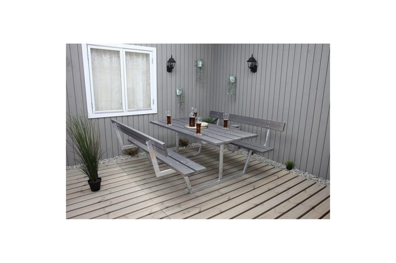 Piknikpöytä Rustik Metalli Selkänojallinen - Selkänojallinen, Harmaa - Puutarhakalusteet - Terassipöydät - Piknikpöytä