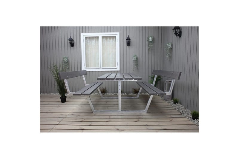 Piknikpöytä Rustik Metalli Selkänojallinen - Selkänojallinen, Harmaa - Puutarhakalusteet - Terassipöydät - Piknikpöytä