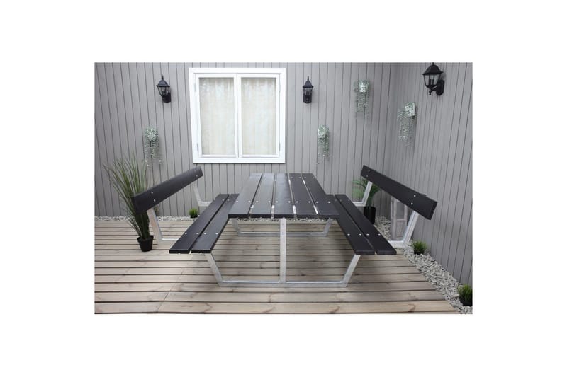 Piknikpöytä Rustik Metalli Selkänojallinen - Selkänojallinen, Musta - Puutarhakalusteet - Terassipöydät - Piknikpöytä