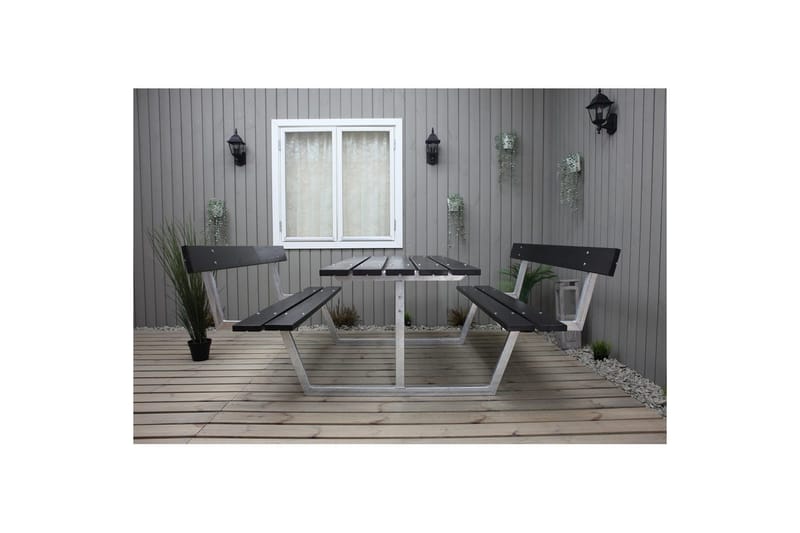 Piknikpöytä Rustik Metalli Selkänojallinen - Selkänojallinen, Musta - Puutarhakalusteet - Terassipöydät - Piknikpöytä