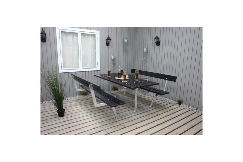 Piknikpöytä Rustik Metalli Selkänojallinen - Selkänojallinen, Musta - Puutarhakalusteet - Terassipöydät - Piknikpöytä