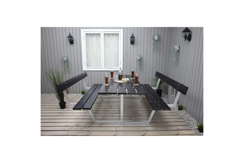 Piknikpöytä Rustik Metalli Selkänojallinen - Selkänojallinen, Musta - Puutarhakalusteet - Terassipöydät - Piknikpöytä