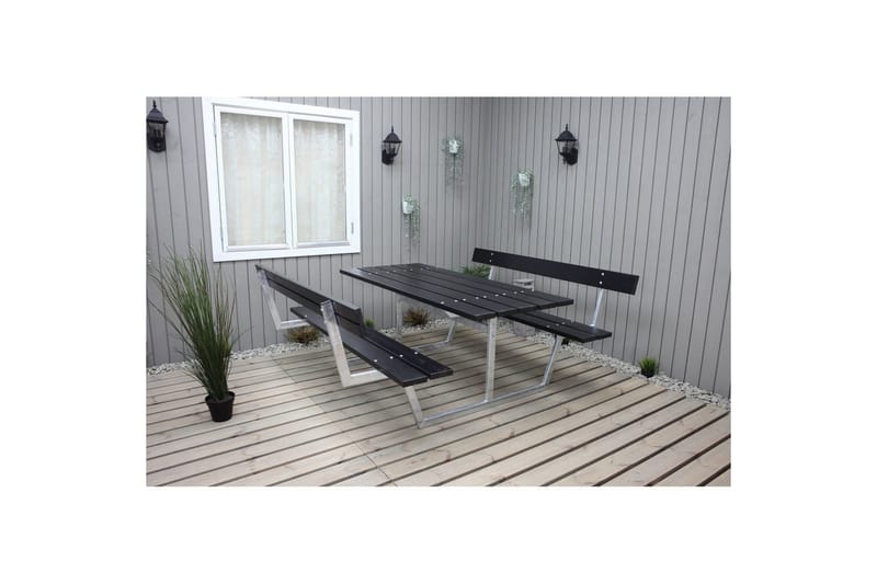 Piknikpöytä Rustik Metalli Selkänojallinen - Selkänojallinen, Musta - Puutarhakalusteet - Terassipöydät - Piknikpöytä