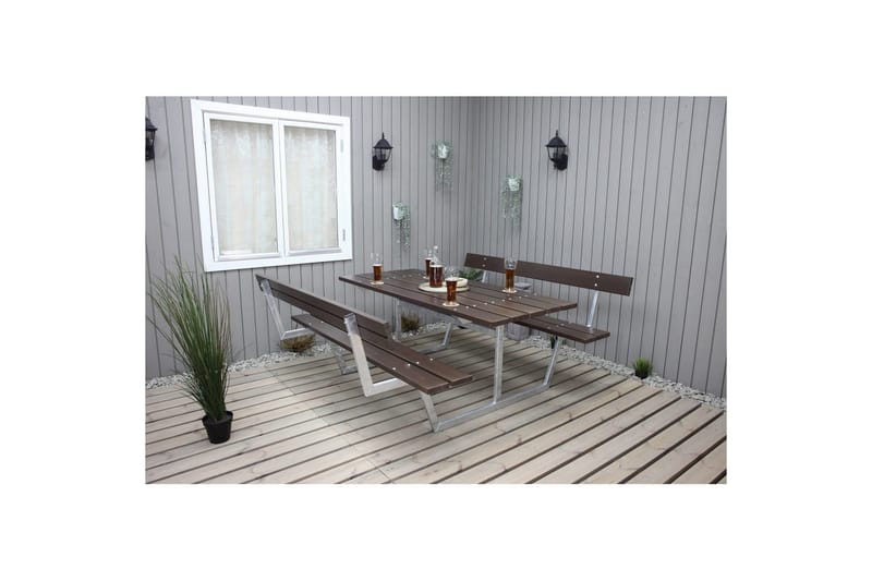 Piknikpöytä Rustik Metalli Selkänojallinen - Selkänojallinen, Ruskea - Puutarhakalusteet - Terassipöydät - Piknikpöytä