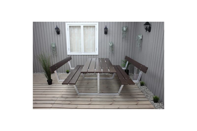 Piknikpöytä Rustik Metalli Selkänojallinen - Selkänojallinen, Ruskea - Puutarhakalusteet - Terassipöydät - Piknikpöytä