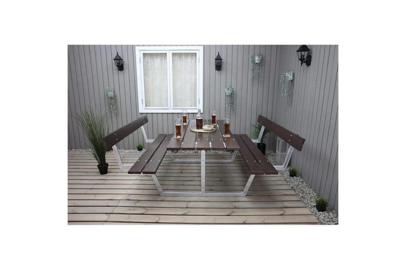 Piknikpöytä Rustik Metalli Selkänojallinen - Selkänojallinen, Ruskea - Puutarhakalusteet - Terassipöydät - Piknikpöytä