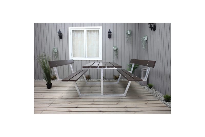 Piknikpöytä Rustik Metalli Selkänojallinen - Selkänojallinen, Ruskea - Puutarhakalusteet - Terassipöydät - Piknikpöytä