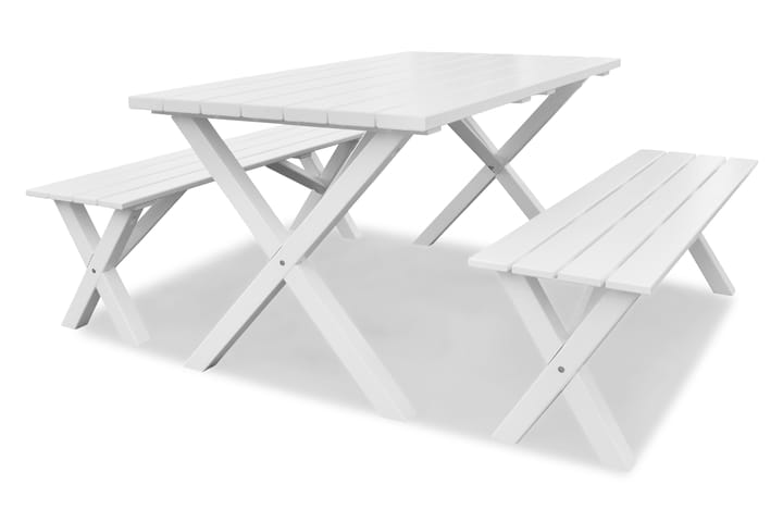 Scottsdale Ruokailuryhmä 150 cm + 2 Penkkiä 140 cm Valkoinen - KWA - Piknikpöytä