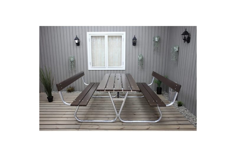 Piknikpöytä Stabil Metalli Selkänojallinen - Selkänojallinen, Ruskea - Puutarhakalusteet - Terassipöydät - Piknikpöytä