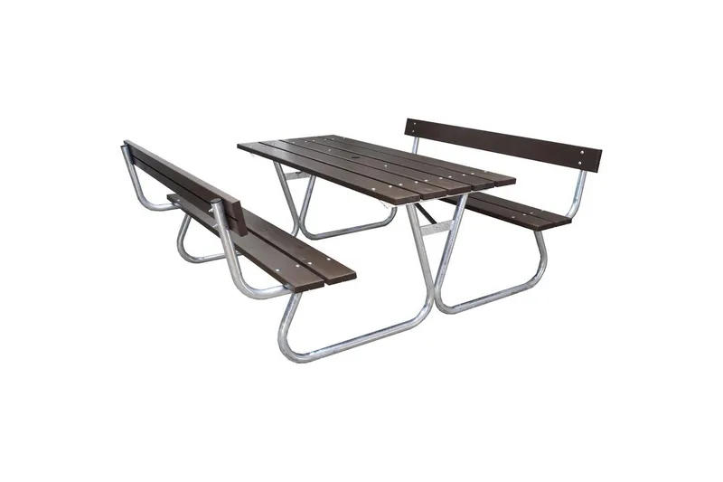 Piknikpöytä Stabil Metalli Selkänojallinen - Selkänojallinen, Ruskea - Puutarhakalusteet - Terassipöydät - Piknikpöytä