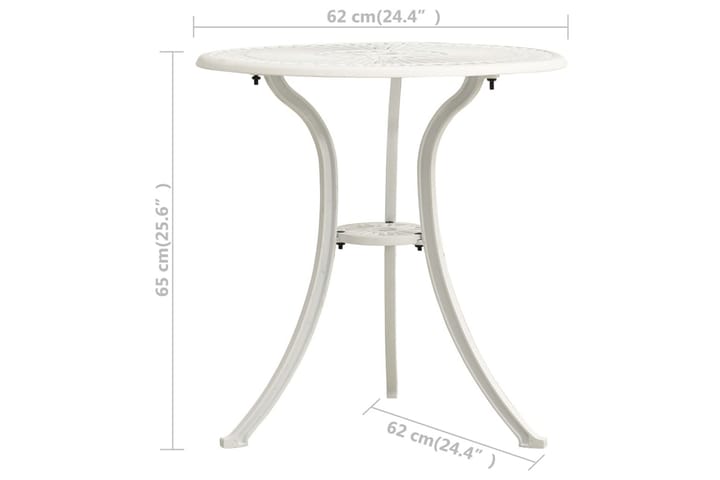 Puutarhapöytä valkoinen 62x62x65 cm valualumiini - Ruokapöytä terassille