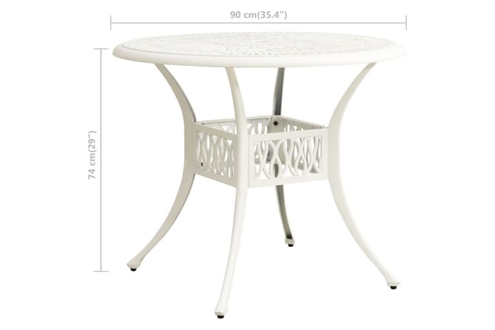 Puutarhapöytä valkoinen 90x90x74 cm valualumiini - Ruokapöytä terassille