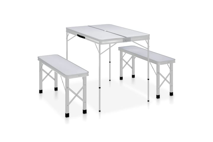 Kokoontaitettava retkipöytä 2 penkillä alumiini valkoinen - Valkoinen - Retkipöytä - Retkeilykalusteet