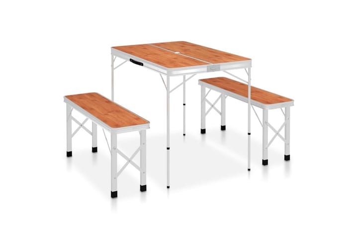 Kokoontaitettava retkipöytä kahdella penkillä alumiini - Ruskea - Retkeilykalusteet - Retkipöytä