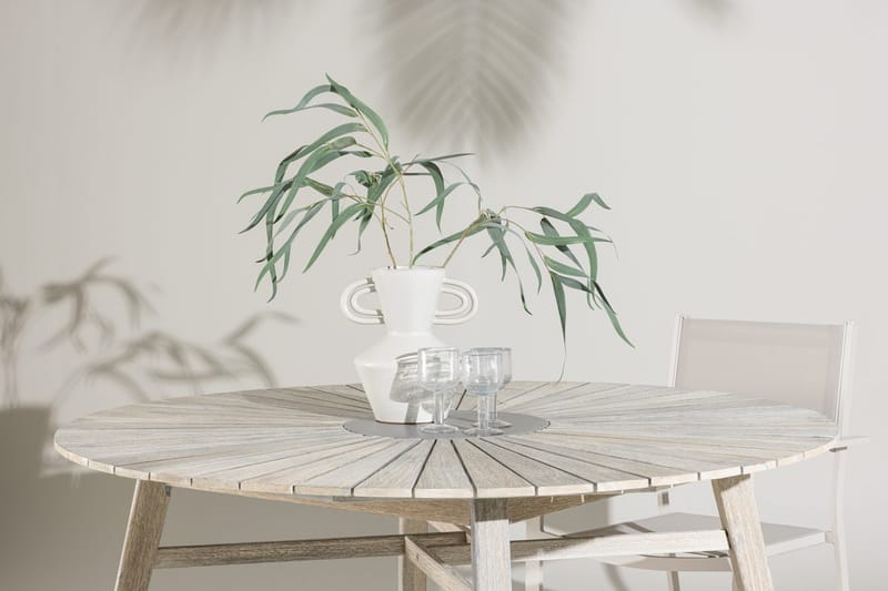 Rives pyöreä ruokapöytä 150 cm ulkokäyttöön - Valkokalkittu - Puutarhakalusteet - Terassipöydät - Ruokapöytä terassille