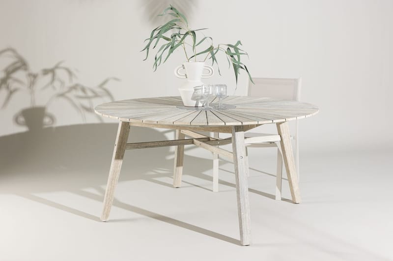 Rives pyöreä ruokapöytä 150 cm ulkokäyttöön, Valkokalkittu