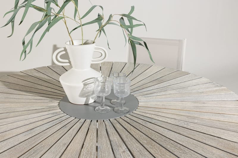 Rives pyöreä ruokapöytä 150 cm ulkokäyttöön - Valkokalkittu - Puutarhakalusteet - Terassipöydät - Ruokapöytä terassille