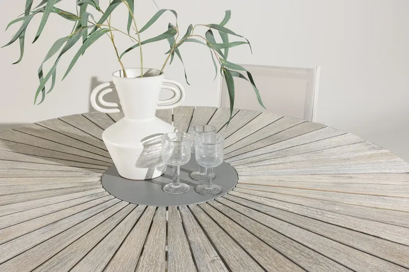 Rives pyöreä ruokapöytä 150 cm ulkokäyttöön - Valkokalkittu - Puutarhakalusteet - Terassipöydät - Ruokapöytä terassille
