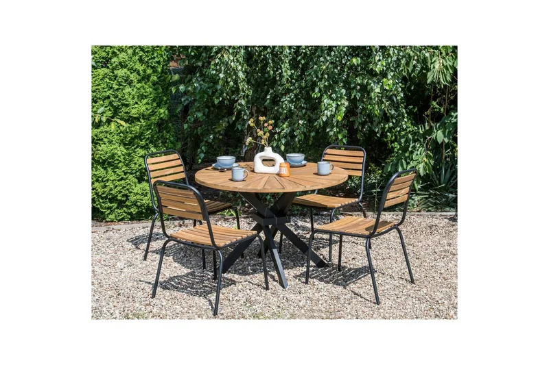 Runt bord Beliani Cissone Light wood||Black - Puutarhakalusteet - Terassipöydät - Ruokapöytä terassille