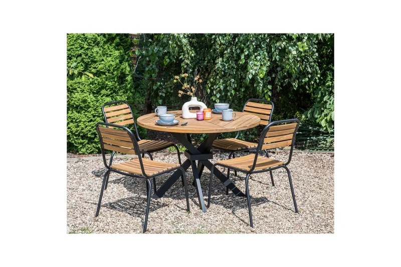 Runt bord Beliani Lissone Light wood||Black - Puutarhakalusteet - Terassipöydät - Ruokapöytä terassille
