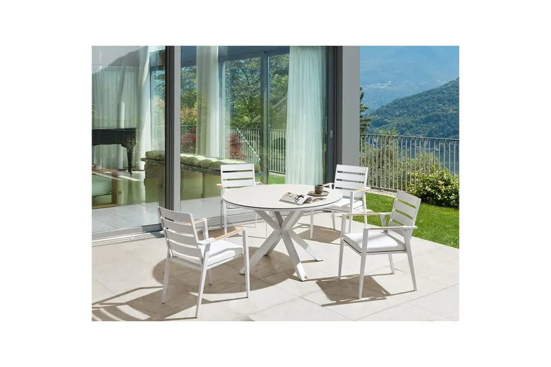 Runt bord Beliani Maletto Vit/Beige/Grå White||Beige||Grey - Puutarhakalusteet - Terassipöydät - Ruokapöytä terassille