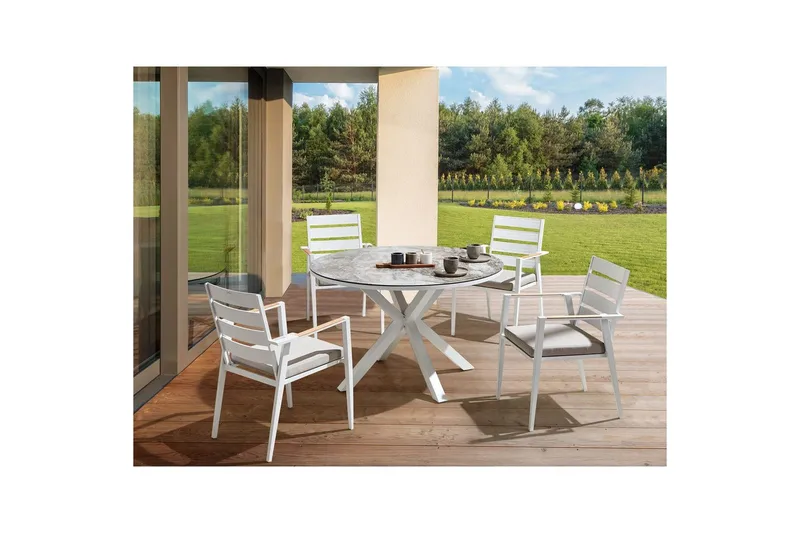 Runt bord Beliani Maletto Vit/Beige/Grå White||Grey - Puutarhakalusteet - Terassipöydät - Ruokapöytä terassille