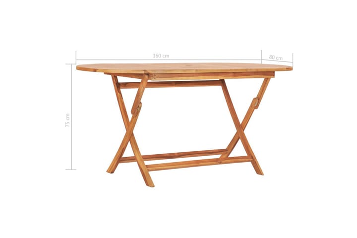 Kokoontaitettava puutarhapöytä 160x80x75 cm täysi tiikki - Ruskea - Ruokapöytä terassille